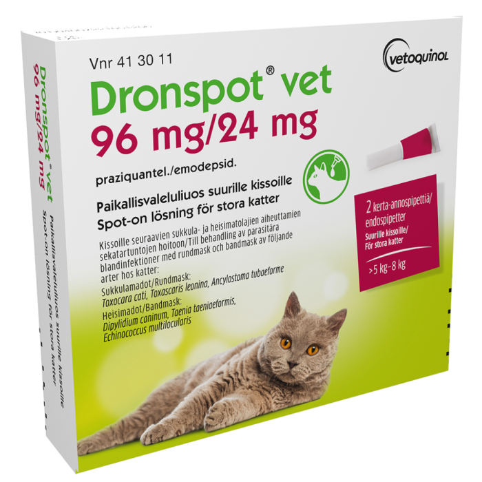DRONSPOT VET 96 mg / 24 mg paikallisvaleluliuos (suurille kissoille)2x1,12 ml bild 2