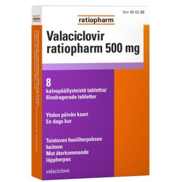 VALACICLOVIR RATIOPHARM tabletti, kalvopäällysteinen 500 mg 8 fol