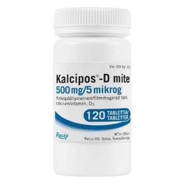 KALCIPOS-D MITE 500 mg/5 mikrog tabl, kalvopääll 120 kpl