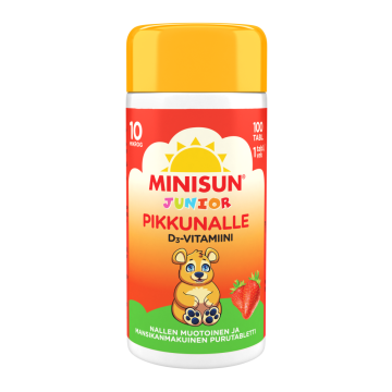 Minisun D-vitamiini Mansikka Nalle jr.10 mikrog 100 tabl