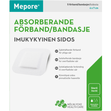 Mepore kiinnittyvä sidos 6x7cm UUSI 5 kpl