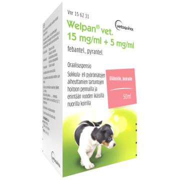 Welpan vet. 15 mg/ml + 5 mg/ml oraalisusp 50 ml